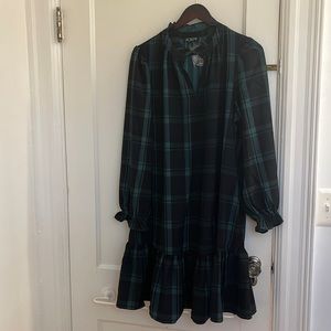 J. Crew NWT Black watch tartan ruffle dress